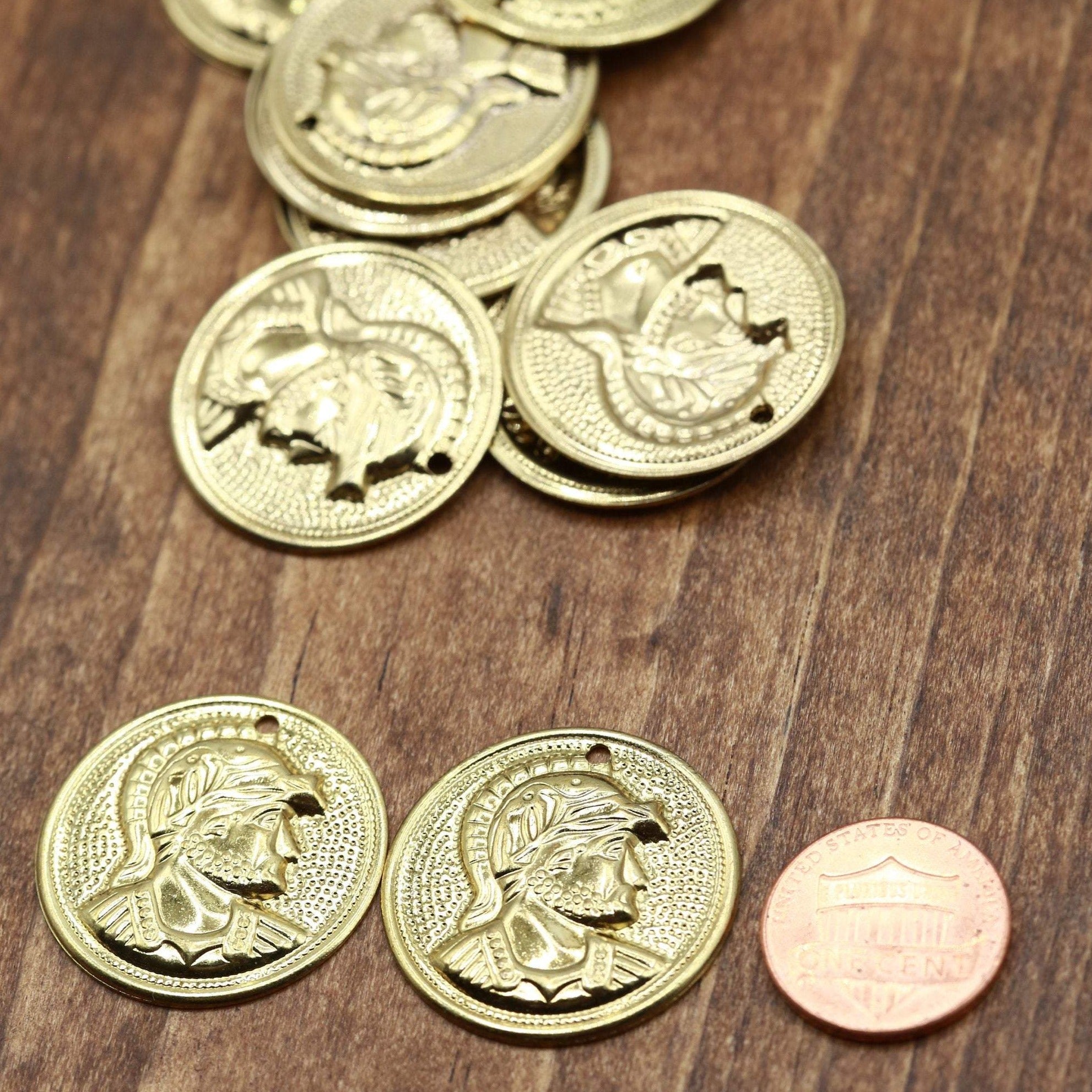 4 Pieces Gold Soldier Head Silhouette Coin Charm