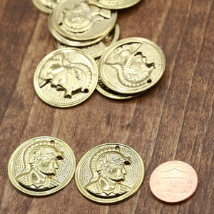 4 Pieces Gold Soldier Head Silhouette Coin Charm