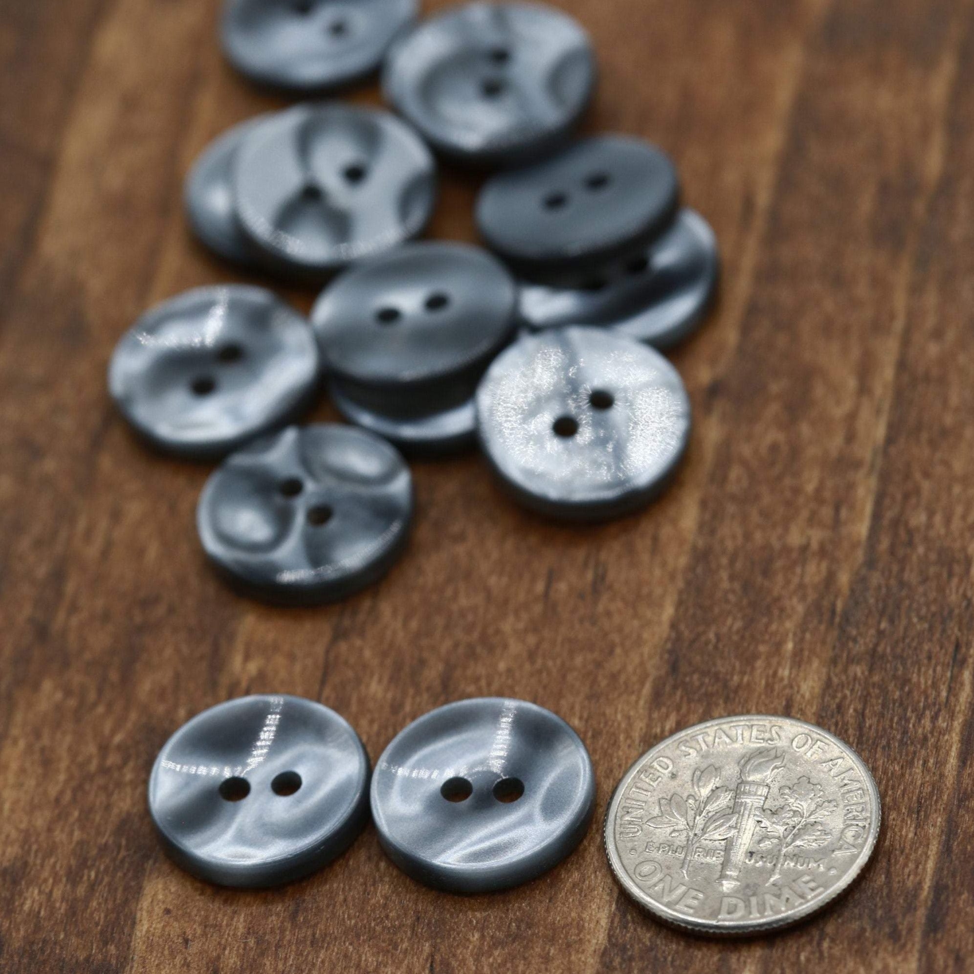 12 Gray Shiny Finish Plastic Button