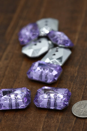 4 Pieces Rectangular Acrylic Crystal Button: Available in Lavender, Blue, Clear, Green