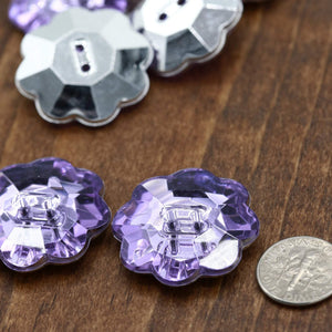 4 Lavender or Blue Flower Plastic Button