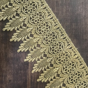 1 Yard 4" Gold Venice Lace Flower and Leaf Trim