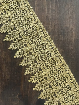 1 Yard 4" Gold Venice Lace Flower and Leaf Trim