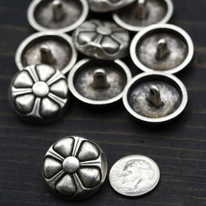 4 Silver Flower Wheels Metal Button