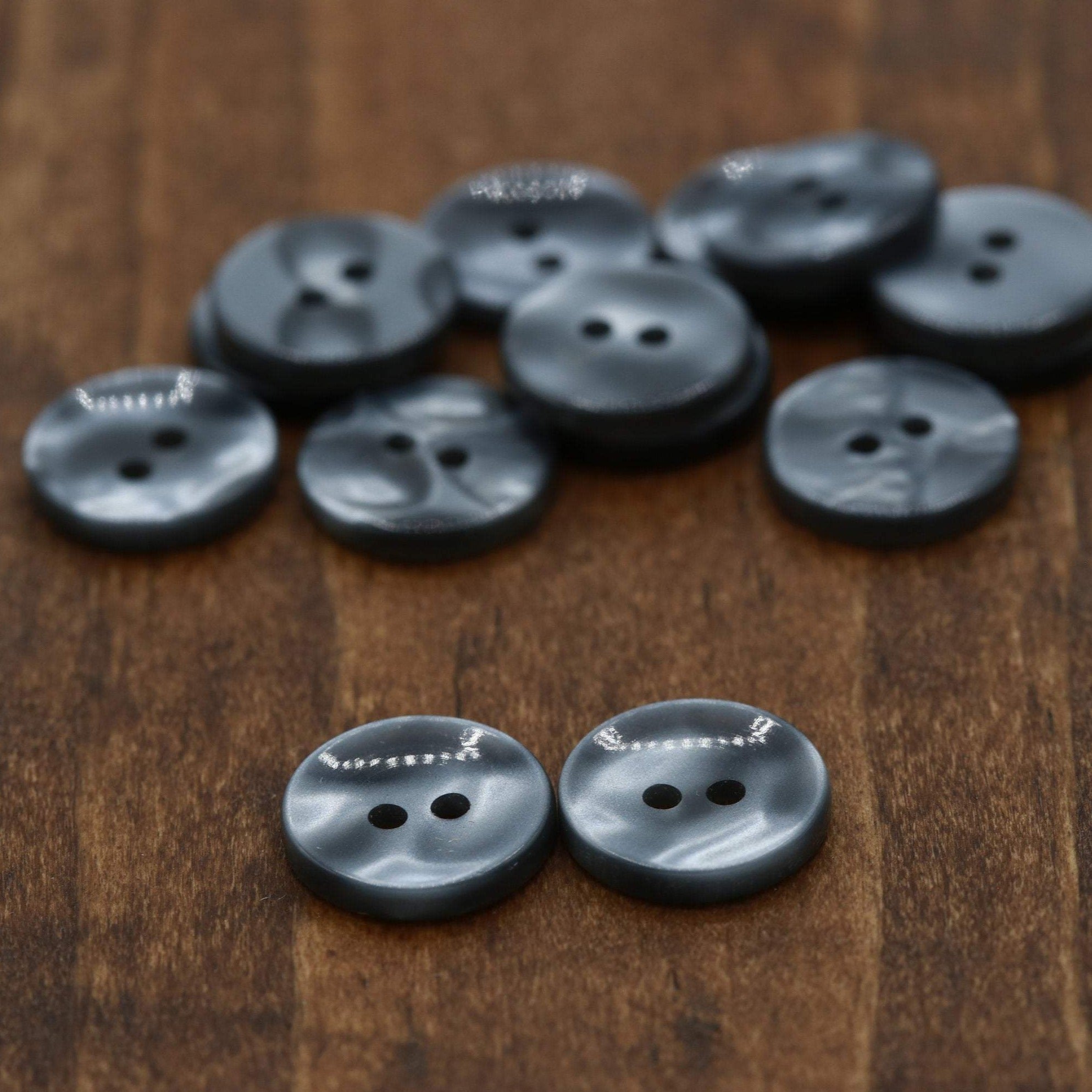 12 Gray Shiny Finish Plastic Button