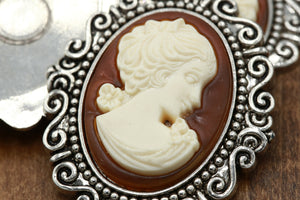 1 Cameo Flat Black Ivory Silhouette Cameo Black or Brown Background Framed with Silver or Antique Brass Button