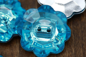 4 Aqua Blue or Purple Flower Acrylic Silver Backing Button