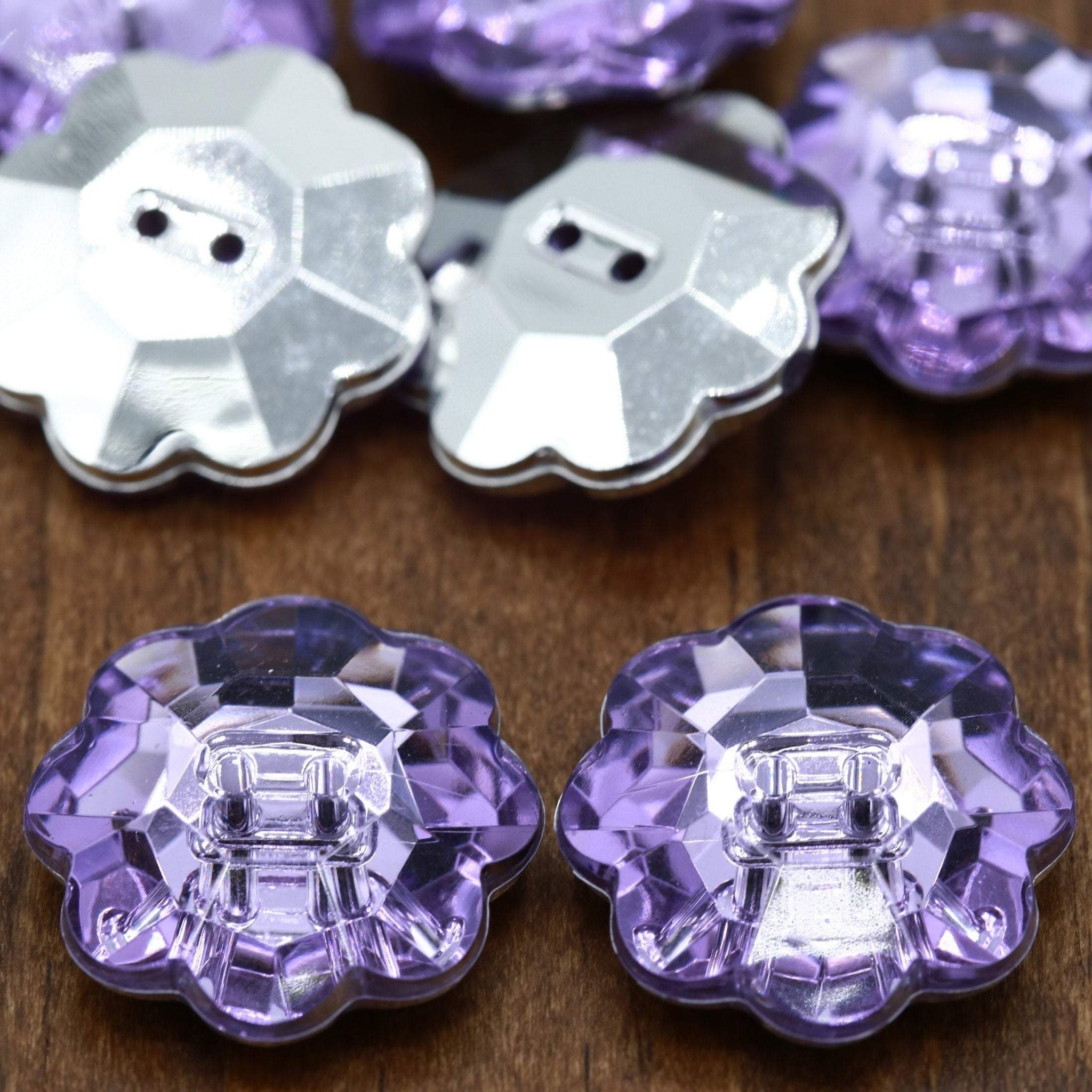 4 Aqua Blue or Purple Flower Acrylic Silver Backing Button