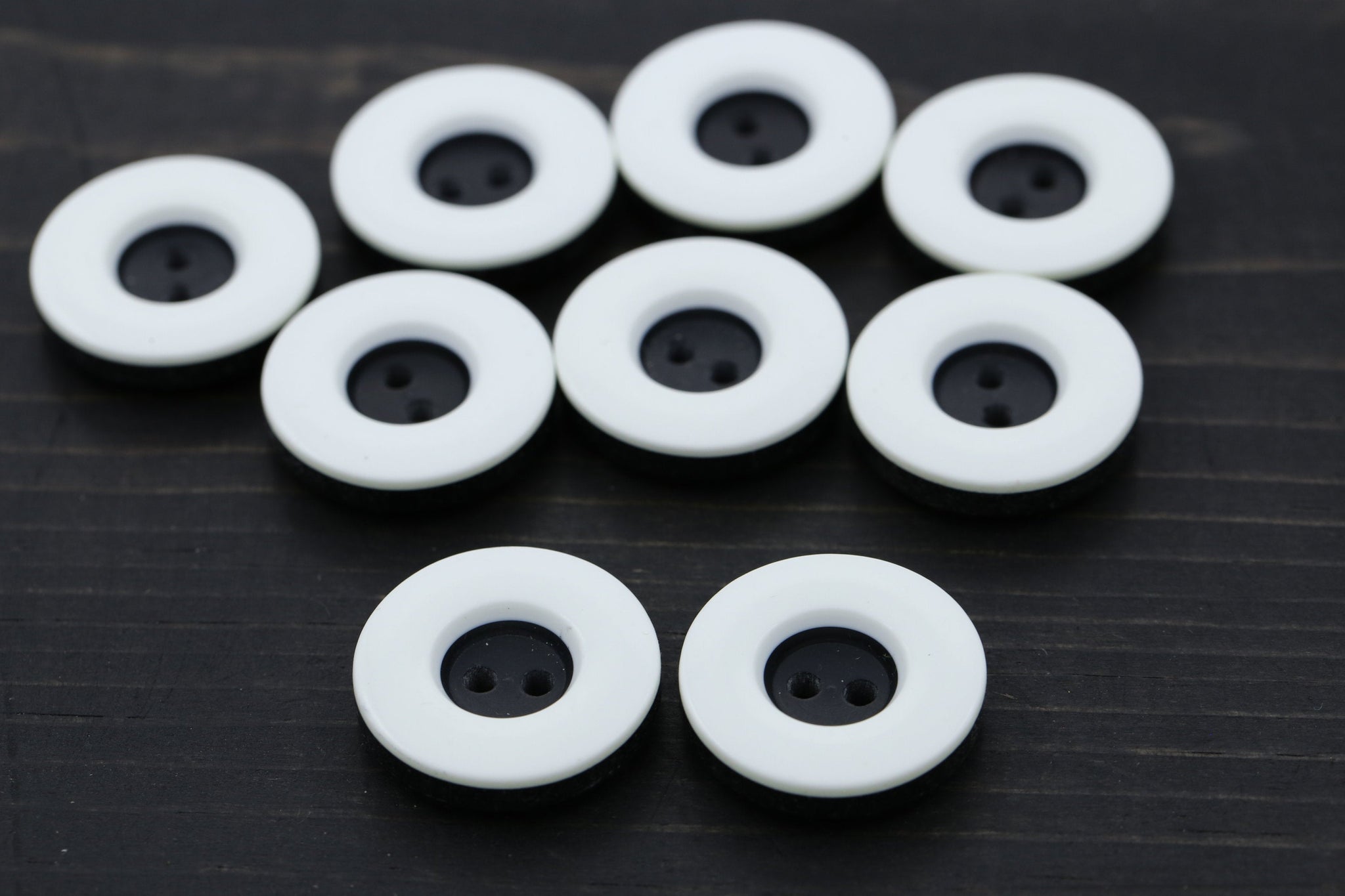 12 Black and White Plastic Button