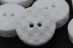 12 White Texturized Checkered Plastic Button