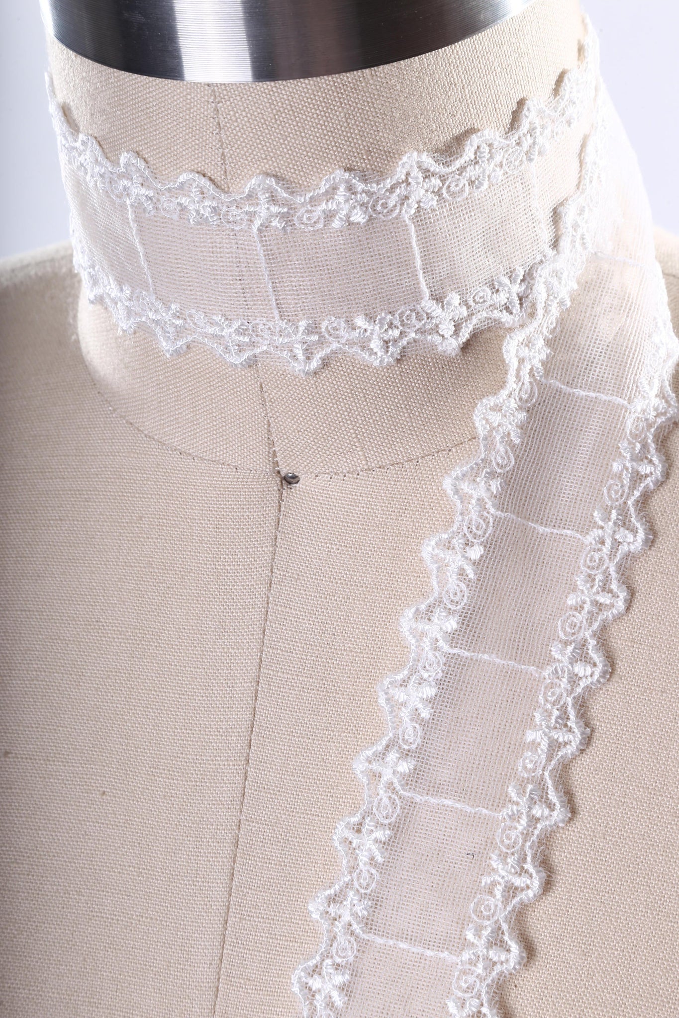 2 Yards Ivory Polyester Sheer with Emboidered Lace Trim