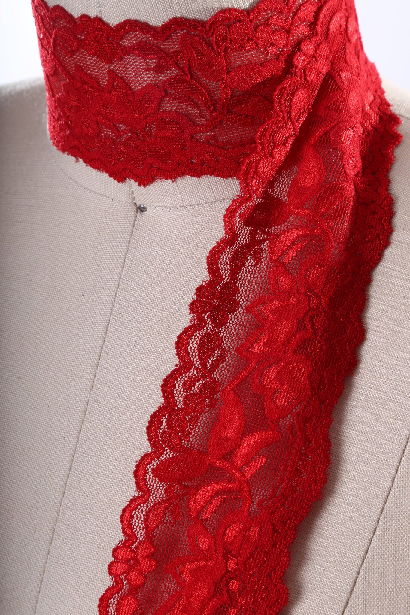 2" Seductive Candy Apple Red Wide Stretch Floral Elastic Lace Trim