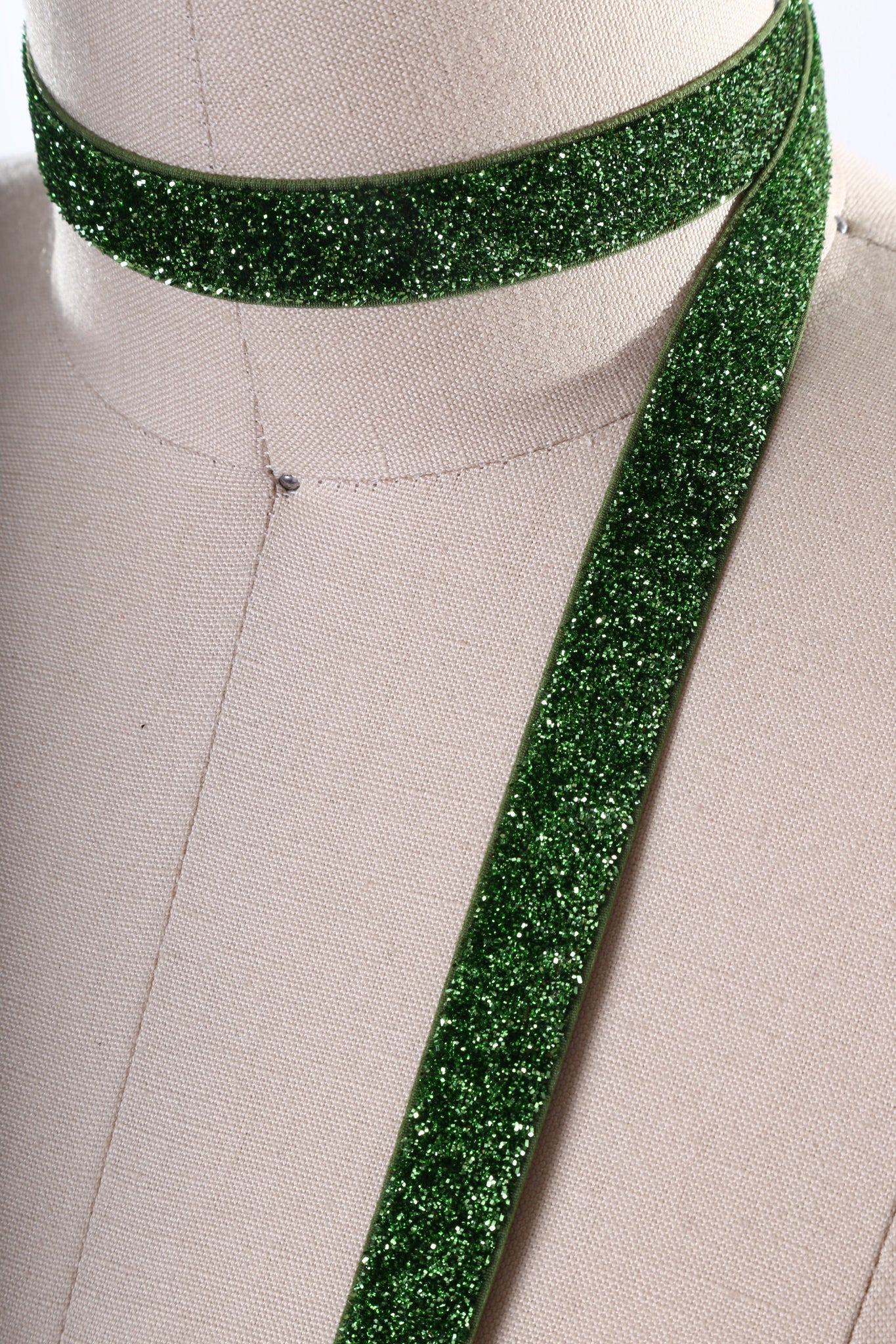 2 Yards 5/8" Christmas or Grass Green Glitter Elastic Trim