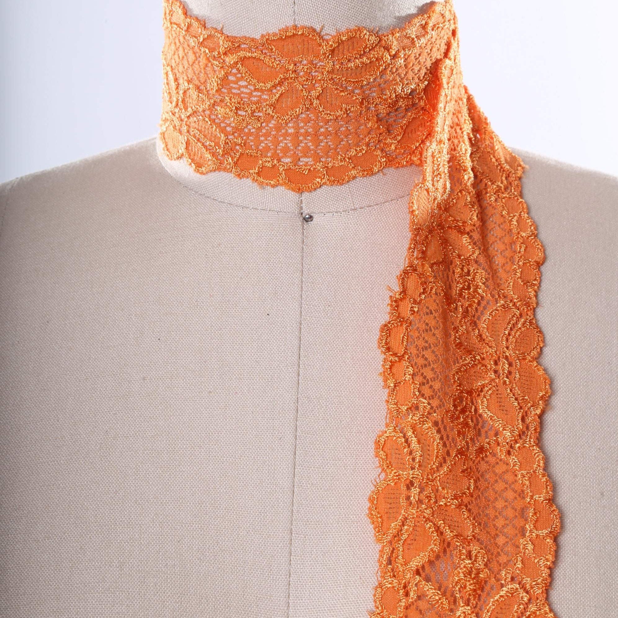 2.5" Monarch Orange Wide Stretch Floral Elastic Lace Trim