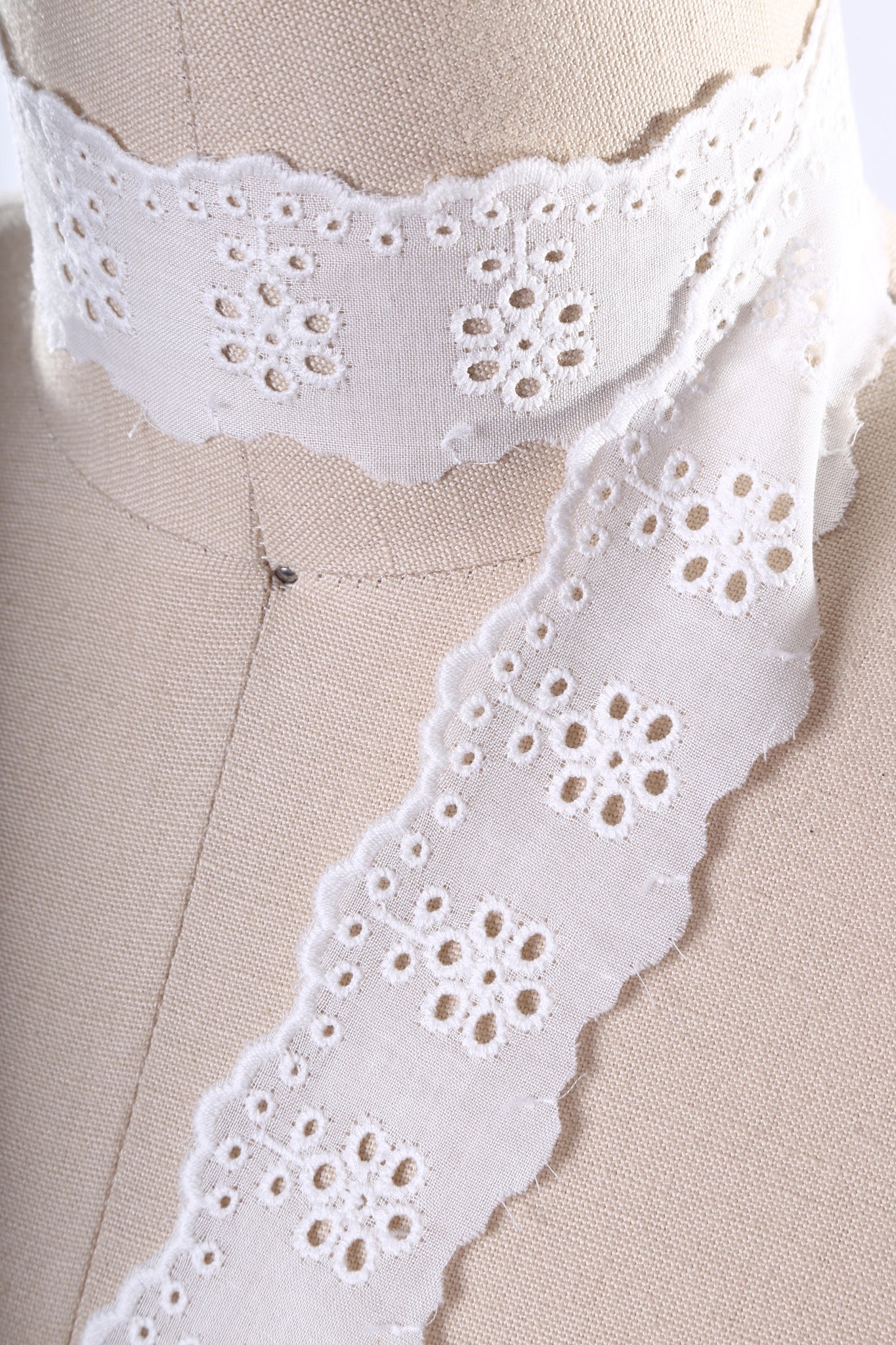 2 Yards 2" White Multiple Sized Eyelets with One Side Embroidered Edge Cotton Lace Trim