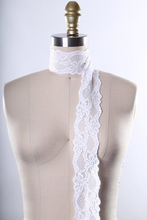 2.5" White or Ivory Wide Stretch Floral Elastic Bridal Lace Trim