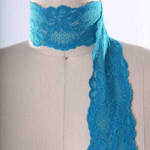 2.5" Teal or Blue Wide Stretch Floral Elastic Lace Trim