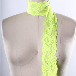 2.5" Neon Yellow Wide Stretch Floral Elastic Lace Trim