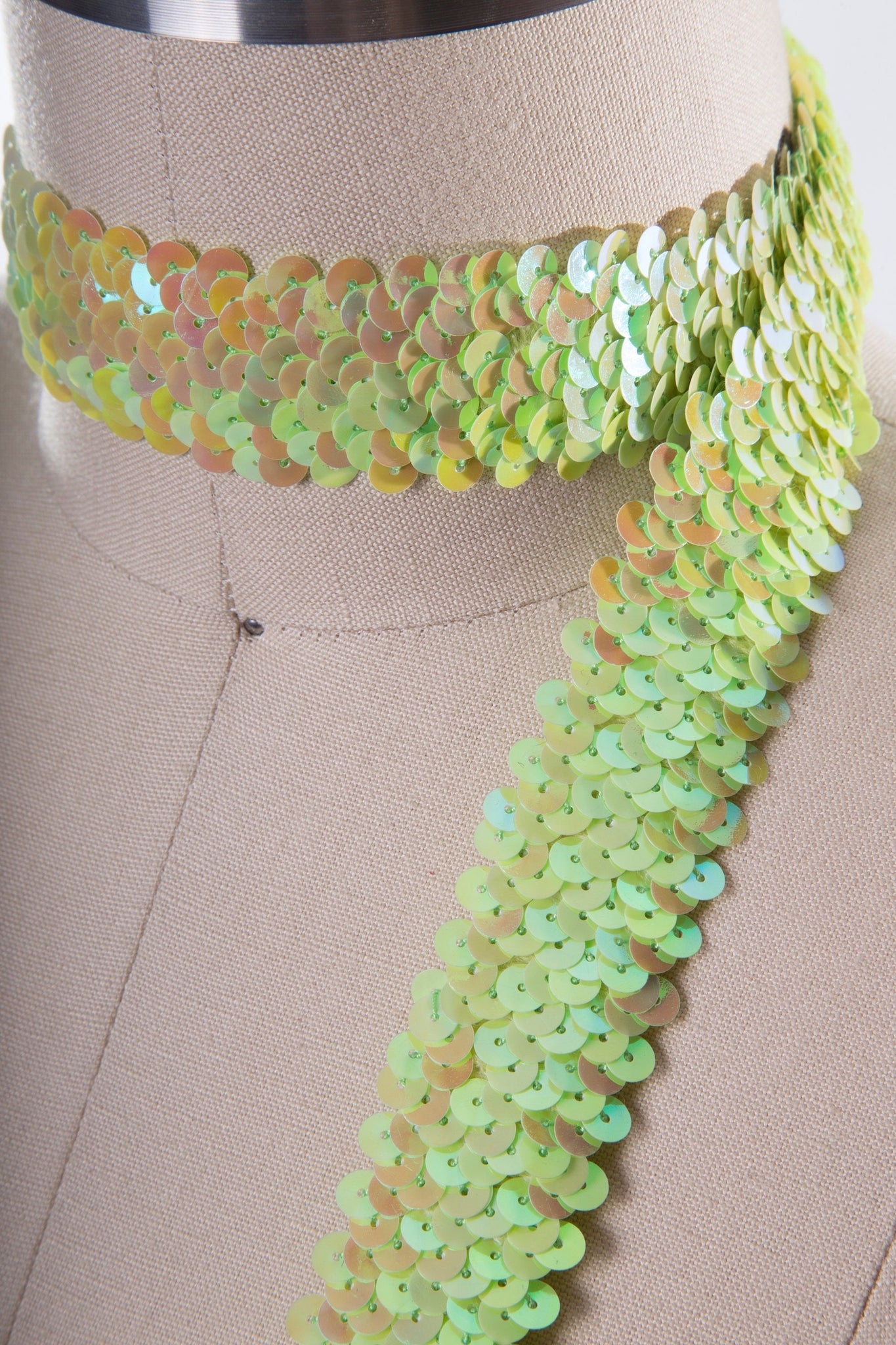 1 Yard Iridescent Lime Green Stretch Sequin Embellishment Trim