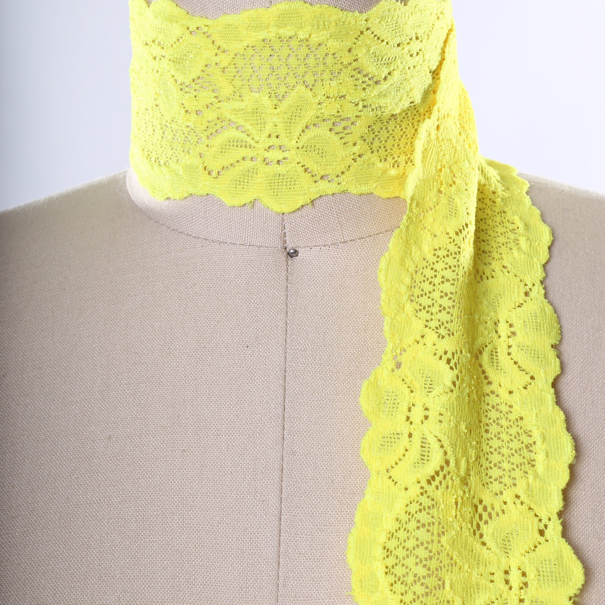 2.5" Bright Yellow Wide Stretch Floral Elastic Lace Trim