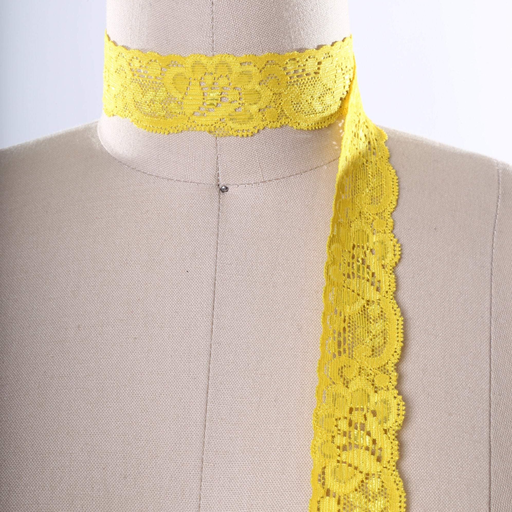 1" Bright Yellow Stretch Floral Elastic Lace Trim