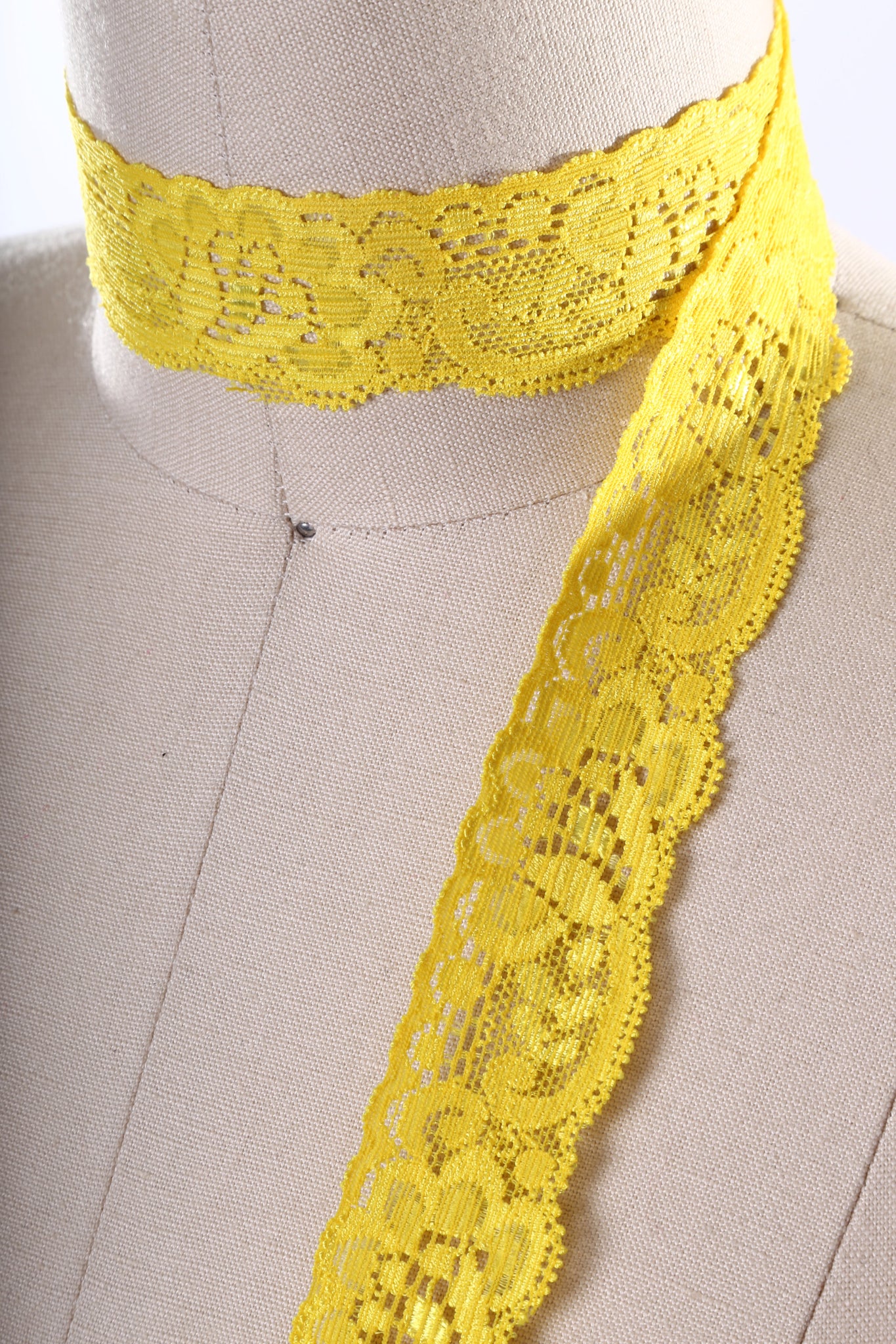 1" Bright Yellow Stretch Floral Elastic Lace Trim