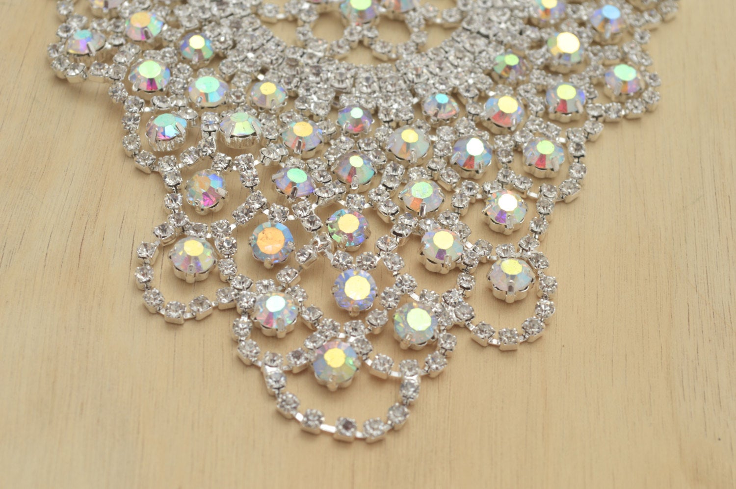 1 Patch/Applique Almond Shaped Iridescent Rhinestone Metal Backing Bridal