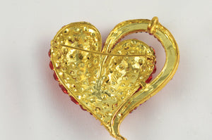 1 Bold Red and Gold Rhinestone Heart Broach with an Iridescent Arch