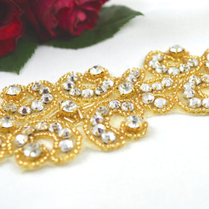 Gold Round Rhinestone and Small Gold Beading Contemporary Applique/Patch/Trim