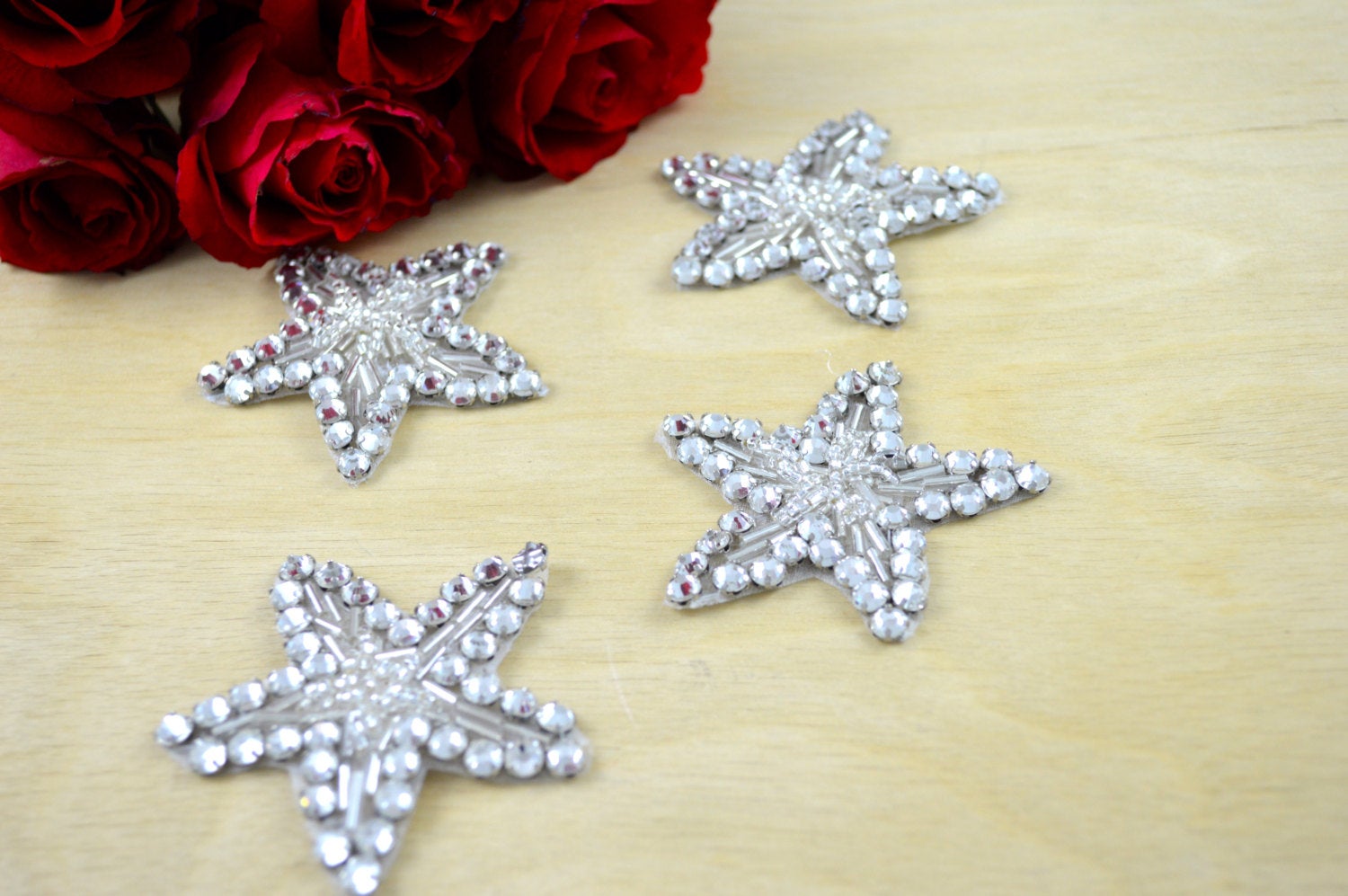 1 Quirky Rhinestone and Beaded Star Patch/Applique with Iron-on Backing