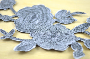 2 Gray Gunmetal Flower Edgy Gunmetal Embroidery Flower Patch Applique