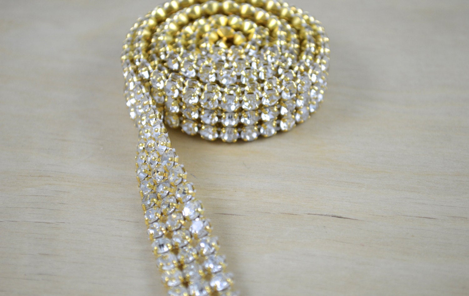 1 Yard 3/4 " Gold  or Silver Banded Sparkling  Rhinestone Trim