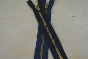 1 Piece 7" YKK Gold Metal Zippers 45U - Available in Black & Navy