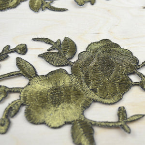 2 Metallic Brass Flower Embroidered Patch/Applique