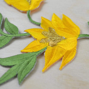 2 Yellow and Green Lily Flower Patches/Appliques with Iron-on Backing