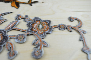 2 Brown & Rust Embroidery Flower Patches/Applique with Antique Gold Detailing