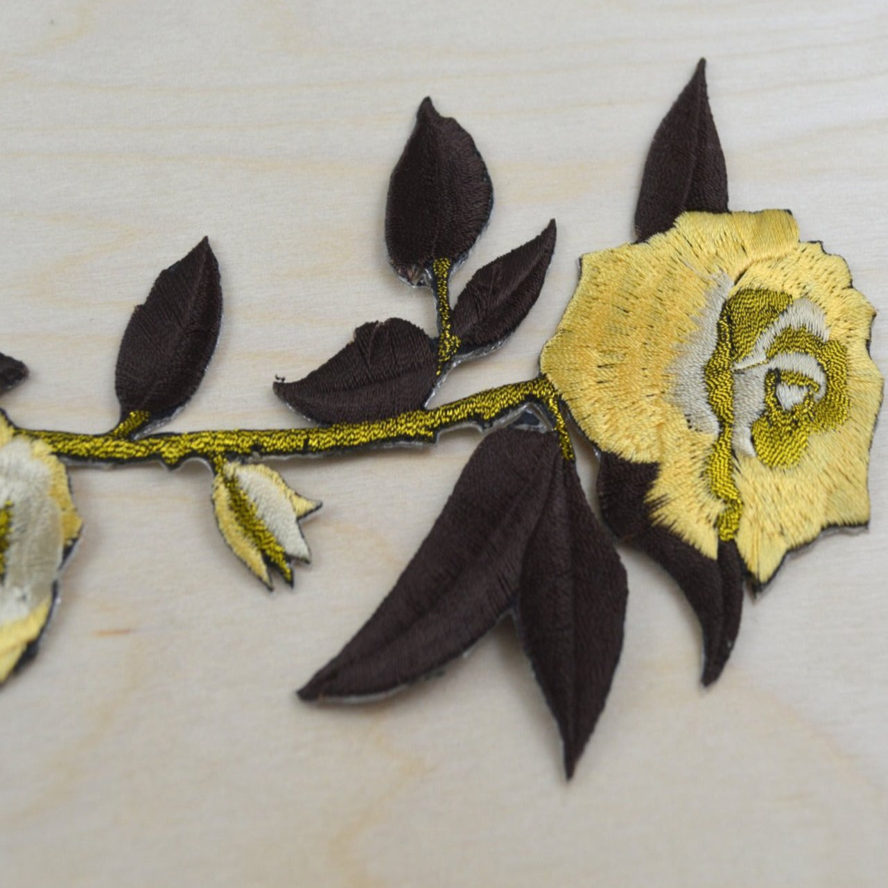 2 Brown and Mustard Long Stem Rose Flower Patch/Applique