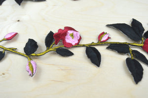 Burgundy Rose Patch 2 Pieces Red Flower Applique Rose of Seduction Wine, Pink, Black and Gold/ Flower Applique with Iron-on Backing