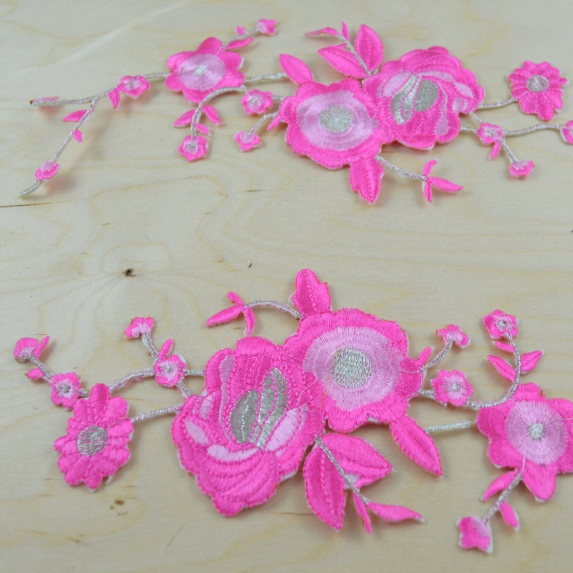 2 Pink Flower With Silver Accents Embroidery Patches/Applique