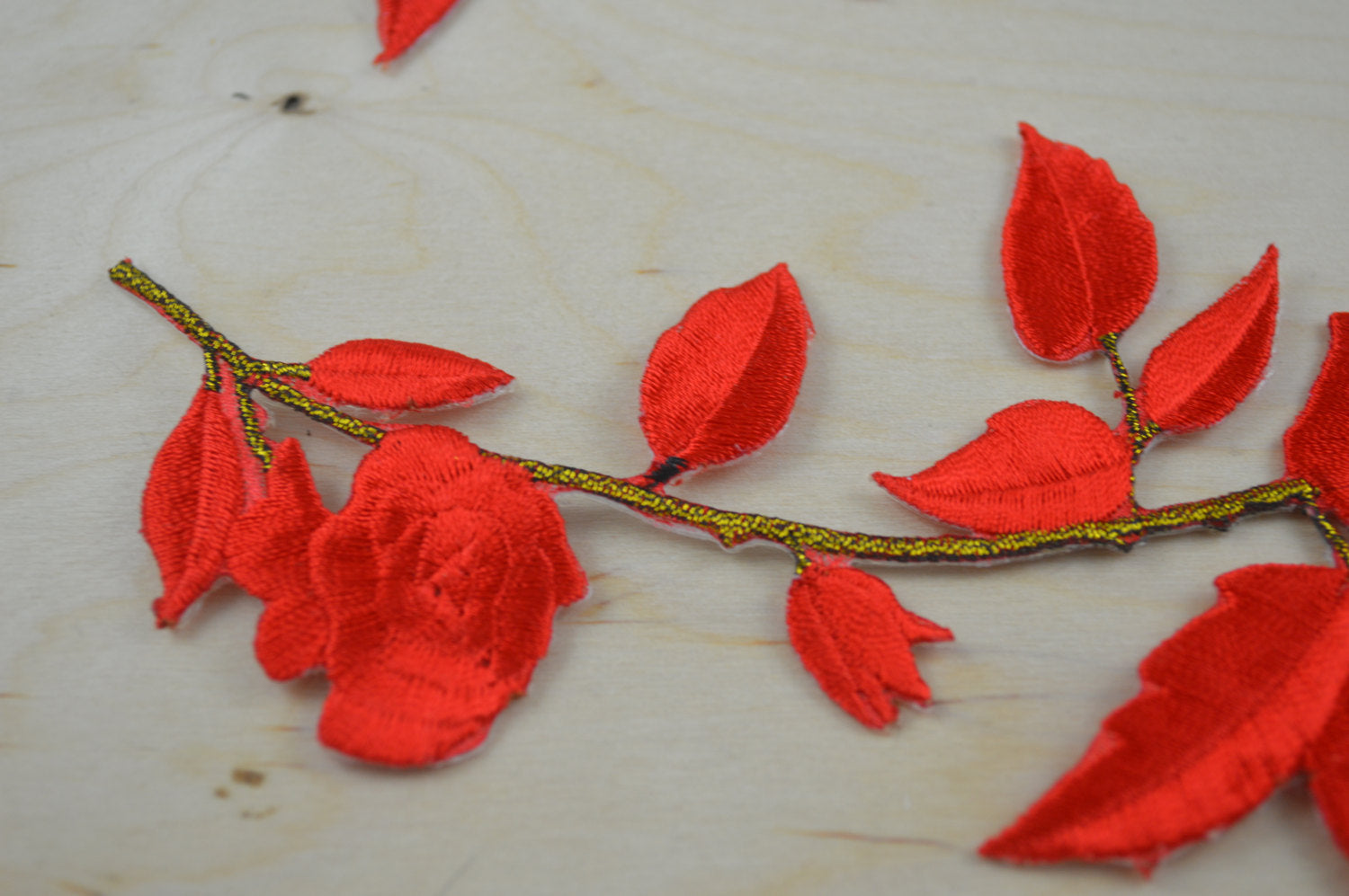 2 Brilliantly Vibrant Red Embroidered Roses Patches/ Applique