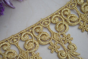 1 Yard 3.5" Metallic Gold or Silver Venice Royal Crown Vintage Inspired Lace Trim