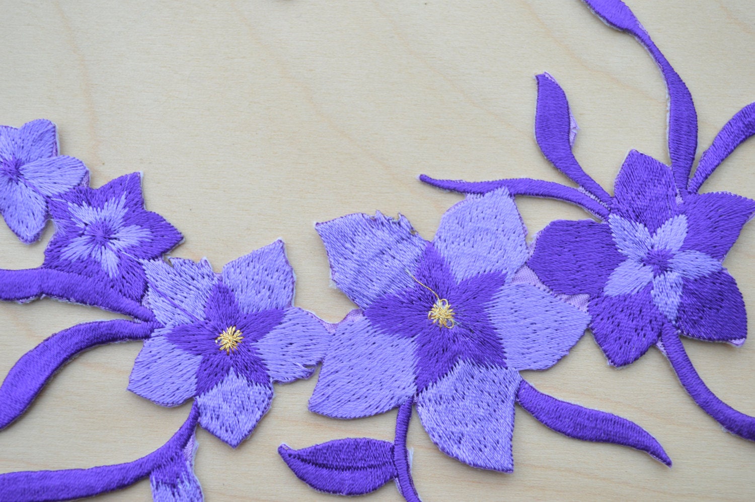 2 Playfully Quaint Purple Embroidered Flower Patches/ Applique