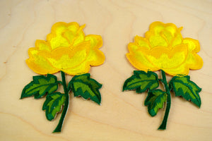 2 Bright Yellow Rose Embroidery Flower Patch