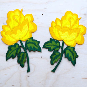 2 Bright Yellow Rose Embroidery Flower Patch