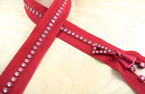 1 Piece 24/26/28" Rhinestone Pinlock Polyester Separating/Open End Zipper: Black, Red and White