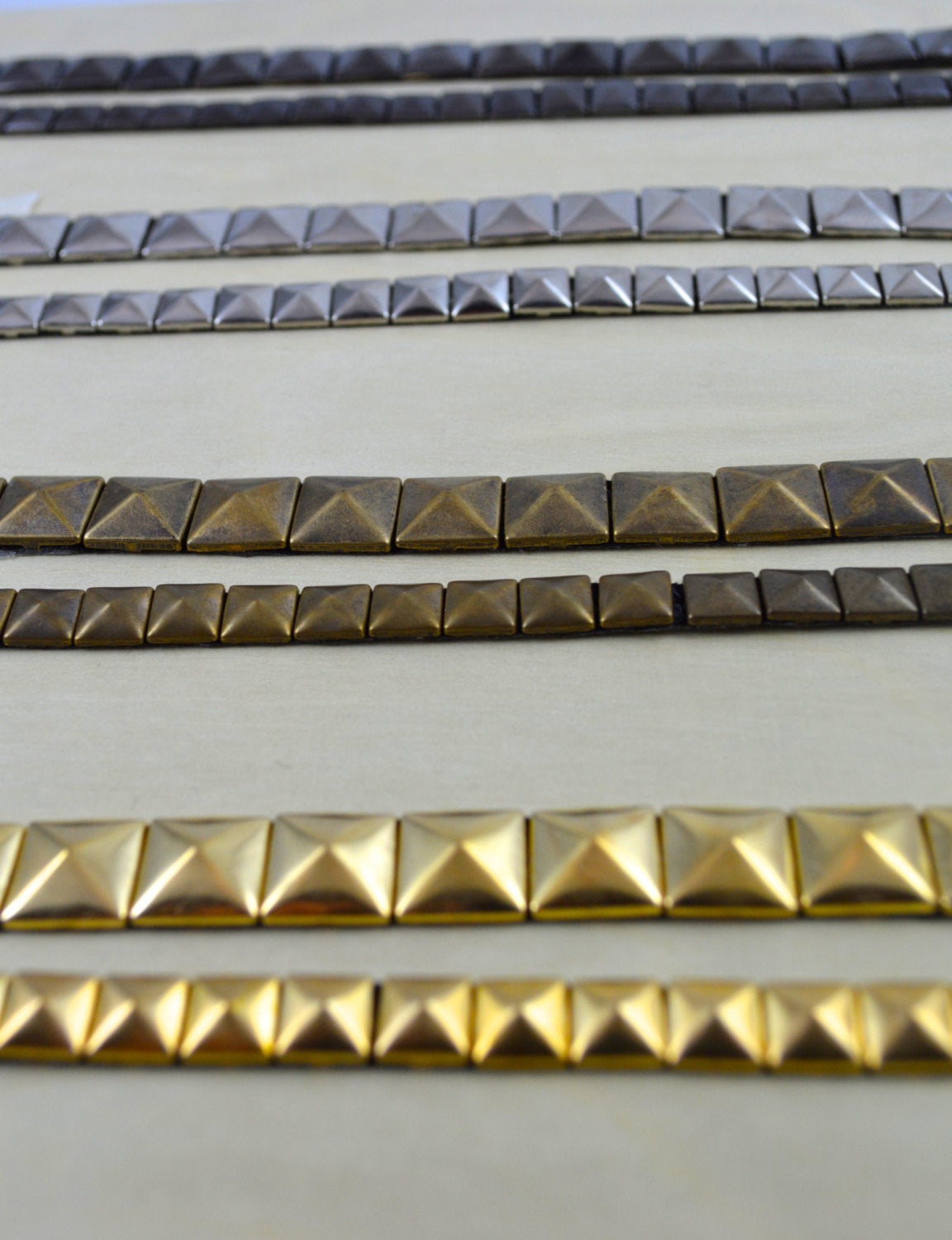 1 Yard 1/2" or 3/8" Iron on Stud Tape Trim: Gold, Silver, Gunmetal and Antique Brass