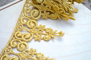 1 Yard 3.5" Metallic Gold or Silver Venice Royal Crown Vintage Inspired Lace Trim