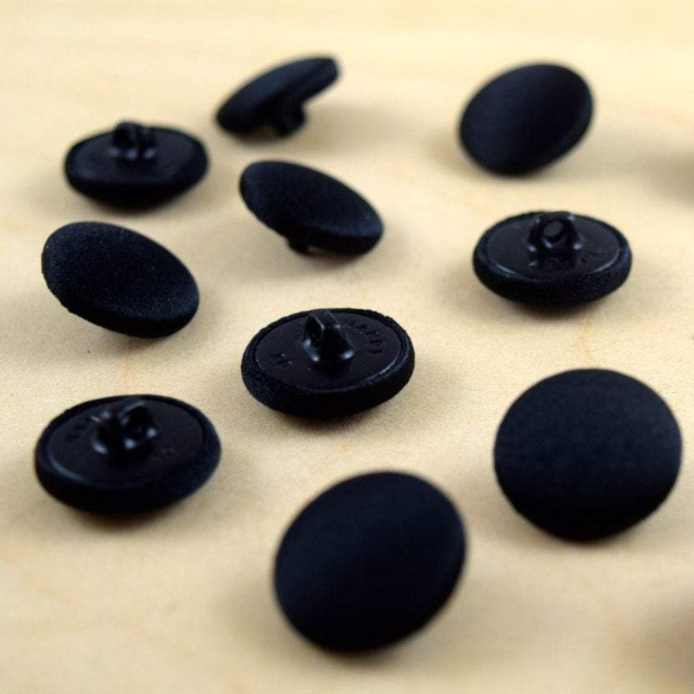 1 Dozen Black Satin Covered Buttons 10mm, 11.5mm, 12mm, 15mm 19mm