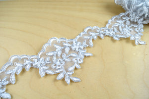 1 Yard 3" Sophisticated Polyester Bridal Lace Trim: Leaf Like Motif Lace with Delicate Beading