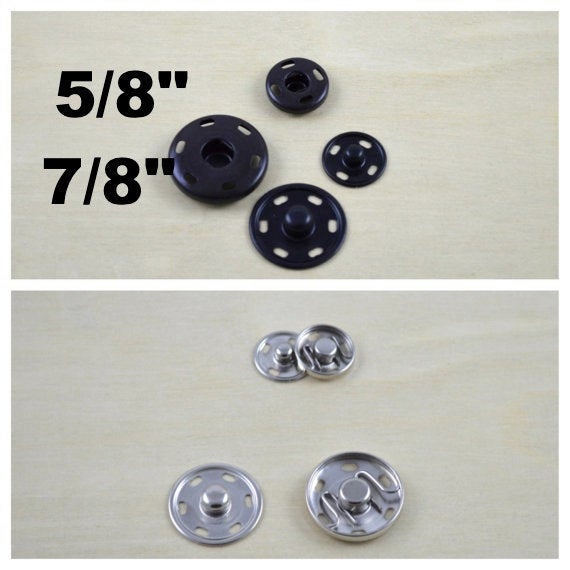 12 Black or Nickel Sew on Snap Metal Buttons